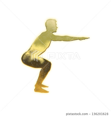 Golden man doing squats, Alpha channel 136201628