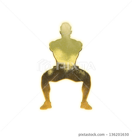 Golden man doing squats, front view, alpha channel 136201630