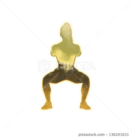 Golden woman doing squats front view, alpha channel 136201631
