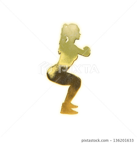Golden woman doing squats with arms crossed, Alpha channel 136201633