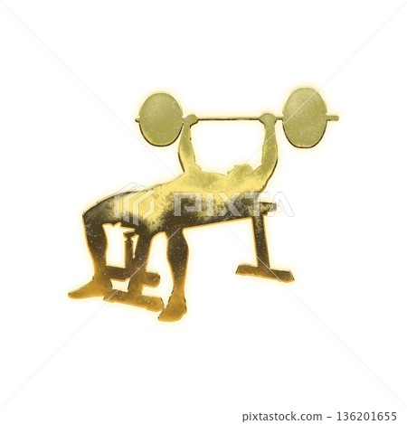 Golden man doing bench press, Alpha Channel 136201655