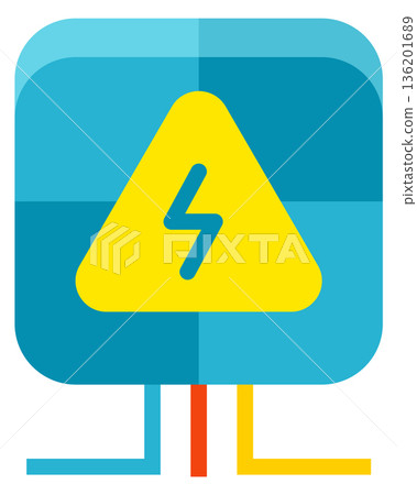A blue and yellow sign with a lightning bolt on it A blue and yellow sign with a lightning bolt on it 136201689