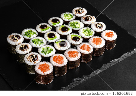 Sushi set: salmon, avocado, eel Sushi set: salmon, avocado, eel 136201692