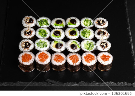Sushi set: salmon, avocado, eel 136201695