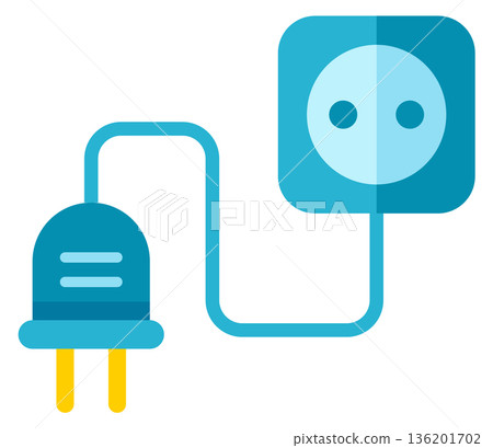 A blue plug with a yellow plug on the end of a blue cord A blue plug with a yellow plug on the end of a blue cord 136201702