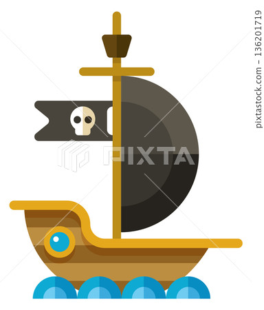 A pirate ship with a skull and crossbones on the side 136201719