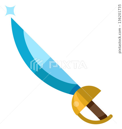 A blue and gold sword with a gold handle 136201735