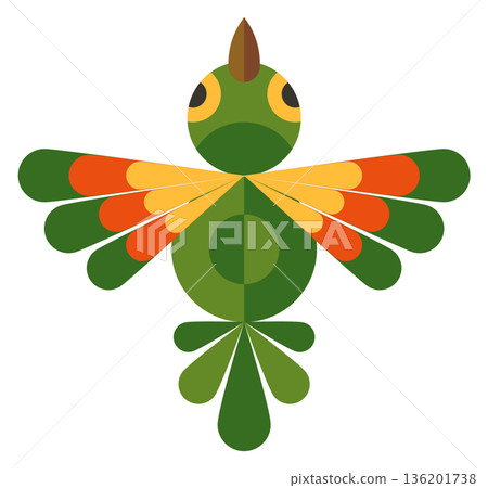 A green bird with orange and yellow feathers A green bird with orange and yellow feathers 136201738
