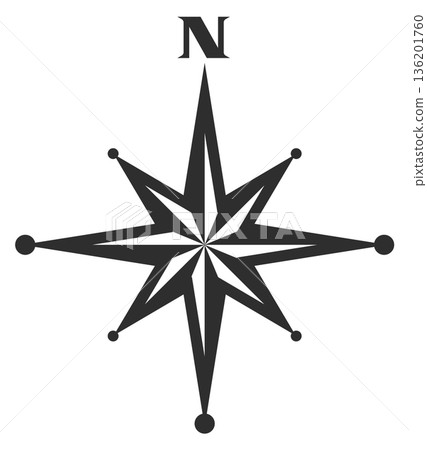 A black and white compass with the letter N on it A black and white compass with the letter N on it 136201760