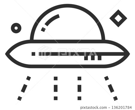 A black and white drawing of a UFO 136201784