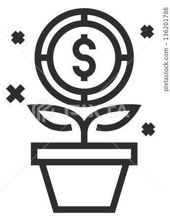 A dollar sign is planted in a pot 136201786