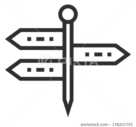 A black and white sign with a pointed arrow pointing to the right 136201791