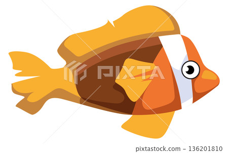 A cartoon fish with a white stripe on its side 136201810