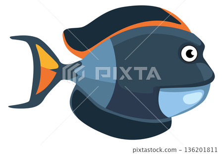 A cartoon fish with a blue body and orange tail 136201811