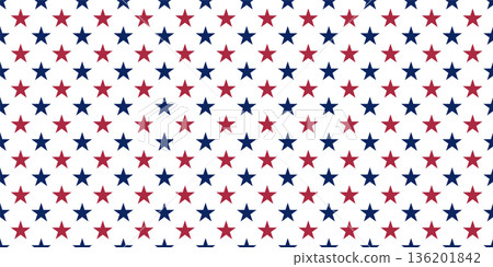 Stars background colored in USA flag colors. Red and blue stars isolated on white. Patriotic American-style pattern. Abstract seamless vector illustration for memorial day or election campaign 136201842