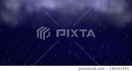 Rain effect background. Rainy backdrop with water drops. Dark rainy autumn or spring sky with clouds and rain. Abstract vector illustration Rain effect background. Rainy backdrop with water drops. Dark rainy autumn or spring sky with clouds and rain. Abstract vector illustration 136201893