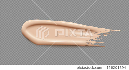 Makeup foundation swatch. Smear of liquid concealer. Beige textured cream. Face cosmetic product. Beauty industry. Realistic vector Illustration Makeup foundation swatch. Smear of liquid concealer. Beige textured cream. Face cosmetic product. Beauty industry. Realistic vector Illustration 136201894