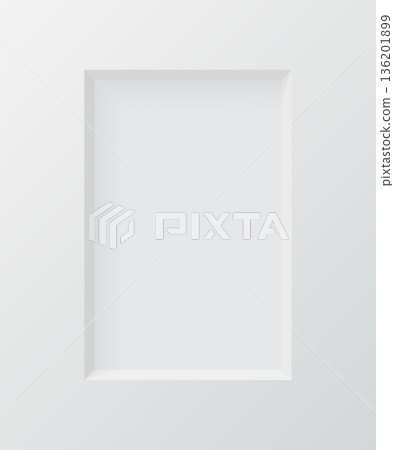 3d wall niche. Empty white rectangle shelf. Rectangular vertical inside frame. Display stand, showcase mockup. Showroom, gallery, studio or shop product presentation. Realistic vector illustration 3d wall niche. Empty white rectangle shelf. Rectangular vertical inside frame. Display stand, showcase mockup. Showroom, gallery, studio or shop product presentation. Realistic vector illustration 136201899
