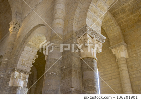 Romanesque architecture inside San Martin de Fromista church 136201901