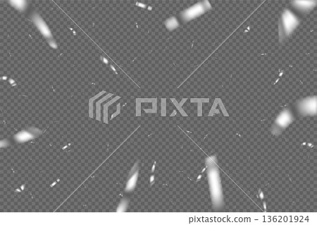 Silver confetti congratulations background. Platinum ribbons and confetti party pattern on transparent background. Congratulations horizontal banner with copy space. Gift elegant vector illustration Silver confetti congratulations background. Platinum ribbons and confetti party pattern on transparent background. Congratulations horizontal banner with copy space. Gift elegant vector illustration 136201924