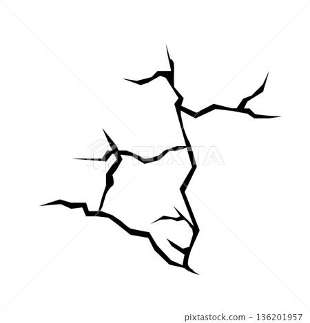 Ground crack, land surface and breaks from earthquake isolated on white background. Black fractures, fissure in ground, crevices from disaster or drought vector illustration Ground crack, land surface and breaks from earthquake isolated on white background. Black fractures, fissure in ground, crevices from disaster or drought vector illustration 136201957
