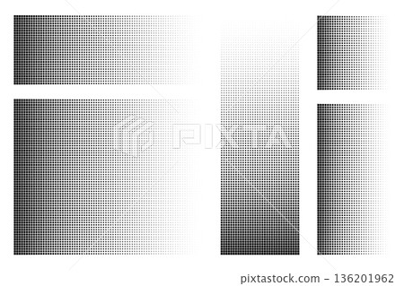 Pixel dot pattern. Pixelated disintegration background. Dispersed dotted mosaic textures with simple square particles and decay effect. Abstract black vector set isolated on white Pixel dot pattern. Pixelated disintegration background. Dispersed dotted mosaic textures with simple square particles and decay effect. Abstract black vector set isolated on white 136201962
