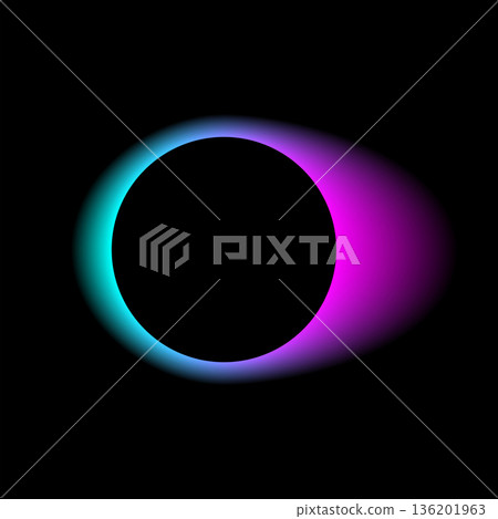 Neon color round frame with gradient effect. Abstract blending blue purple light circle background. Colored rainbow bright icon. Colorful geometric graphic vector illustration isolated on black Neon color round frame with gradient effect. Abstract blending blue purple light circle background. Colored rainbow bright icon. Colorful geometric graphic vector illustration isolated on black 136201963