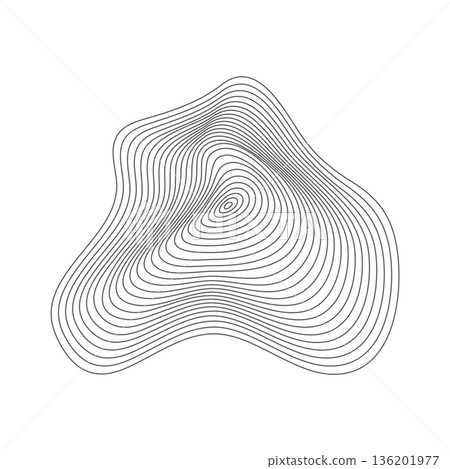 Abstract organic ripple line shape pattern vector. Topography circle. Liquid irregular ring. Fluid geometric shape. Dynamic wavy black form isolated on white background. Graphic flow element 136201977