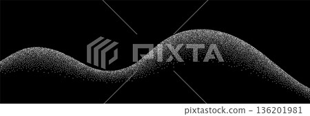 Sand grain texture wavy pattern background. Abstract dot stipple wave, black noise dotted line, sand texture, grainy effect, vector illustration isolated on black Sand grain texture wavy pattern background. Abstract dot stipple wave, black noise dotted line, sand texture, grainy effect, vector illustration isolated on black 136201981