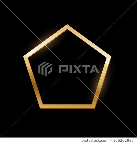 Golden pentagon photo frame on black background. Gold button. Blank space for picture, painting, card. 3d realistic empty template vector illustration. Simple object mockup Golden pentagon photo frame on black background. Gold button. Blank space for picture, painting, card. 3d realistic empty template vector illustration. Simple object mockup 136201985