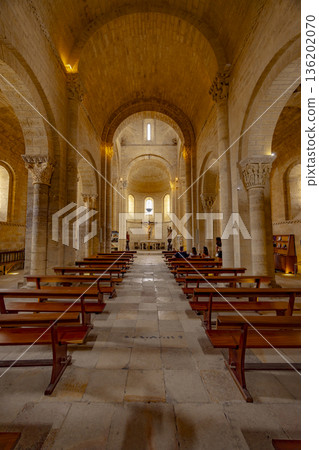 Romanesque San Martin de Fromista church interior showing nave Romanesque San Martin de Fromista church interior showing nave 136202070