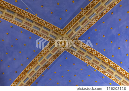Ornate vaulted ceiling in Basilica di Santa Chiara Assisi 136202118