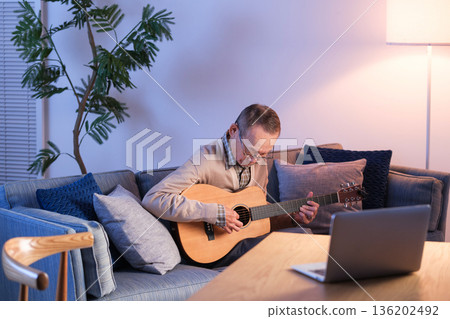Senior man hobby guitar Senior man hobby guitar 136202492
