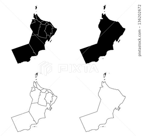 Oman Outline and Solid Fill Map Set. 136202672