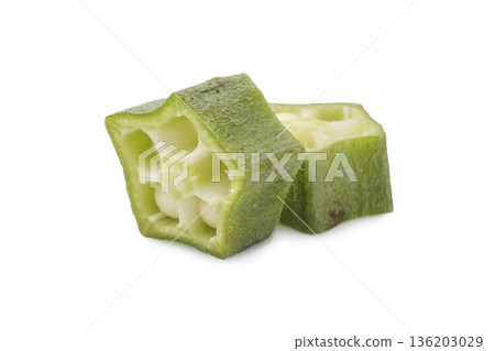 pod of okra, also known as lady finger or gumbo isolated on a white background pod of okra, also known as lady finger or gumbo isolated on a white background 136203029