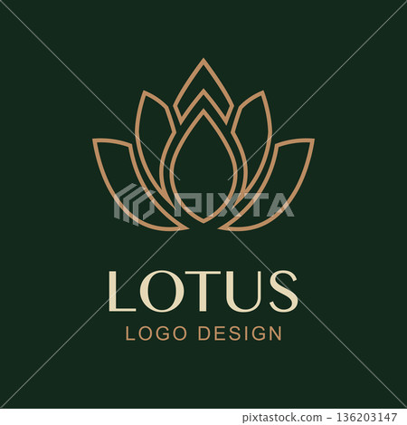 Vector Simple Lotus Logo Design. Minimal Luxury Flower Symbol for Spa, Wellness, Yoga, Beauty Brand, Natural Cosmetics, Health, Meditation Studios. Gold Lotus Symbol Vector Simple Lotus Logo Design. Minimal Luxury Flower Symbol for Spa, Wellness, Yoga, Beauty Brand, Natural Cosmetics, Health, Meditation Studios. Gold Lotus Symbol 136203147