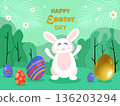 easter greeting card with bunny and easter eggs 136203294