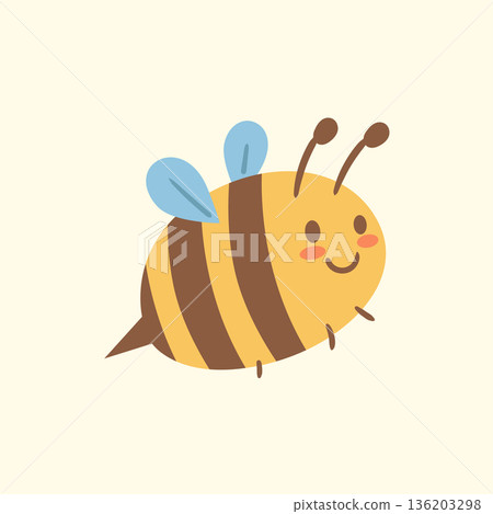 Friendly flying bee with tiny wings and warm colors. A sweet illustration for children s books, nursery decor, educational materials or nature-themed designs. 136203298
