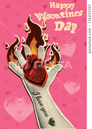 Valentines day collage poster mixed media style halftone Valentines day collage poster mixed media style halftone 136203367