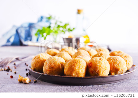 Falafel balls - healthy vegan dish made from ground chickpeas with corriander and parsley. Falafel balls - healthy vegan dish made from ground chickpeas with corriander and parsley. 136203721