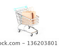 Shopping cart filled with paper bags 136203801