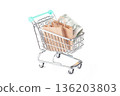 Shopping cart filled with paper bags 136203803