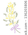 Purple ribbon and mimosa illustration 136203806