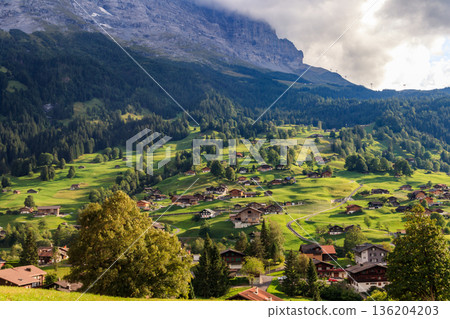 View of Grindelwald village in Bernese Oberland, Switzerland View of Grindelwald village in Bernese Oberland, Switzerland 136204203