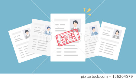 從眾多求職申請中脫穎而出的履歷。向量圖（扁平化設計），適用於求職和招聘。 136204579