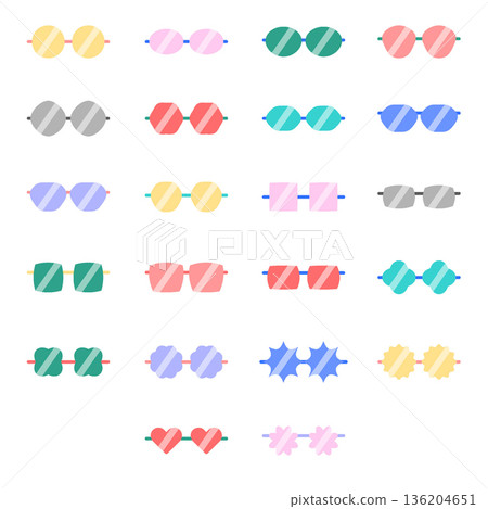 Glasses Icon Set - Flat Color  136204651