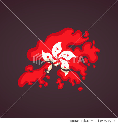 Hong Kong - Map colored with flag Hong Kong - Map colored with flag 136204918