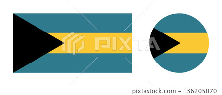 Flag of Bahamas. Badge Bahamas flag. National circle, rectangle flag of Bahamas set. Flag round, rectangular icon, button. 136205070
