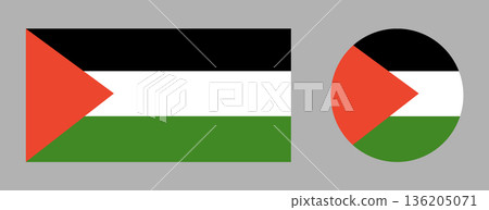 Palestine rectangular, round flag set. Circular, rectangle flag symbols. Button, banner, icon. National sign. 136205071