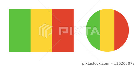 Mali round, rectangular country flag icons. National Mali circle, rectangle flags set. Republic of Mali circular shape button, badge, banner. Mali round, rectangular country flag icons. National Mali circle, rectangle flags set. Republic of Mali circular shape button, badge, banner. 136205072